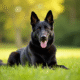 Chien berger allemand noir assis dans un parc ensoleille