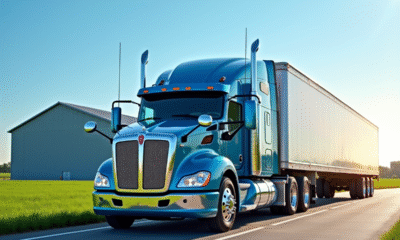 Camion utilitaire d'occasion devant un entrepôt agricole moderne