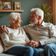 Couple de seniors assis sur un canapé chaleureux