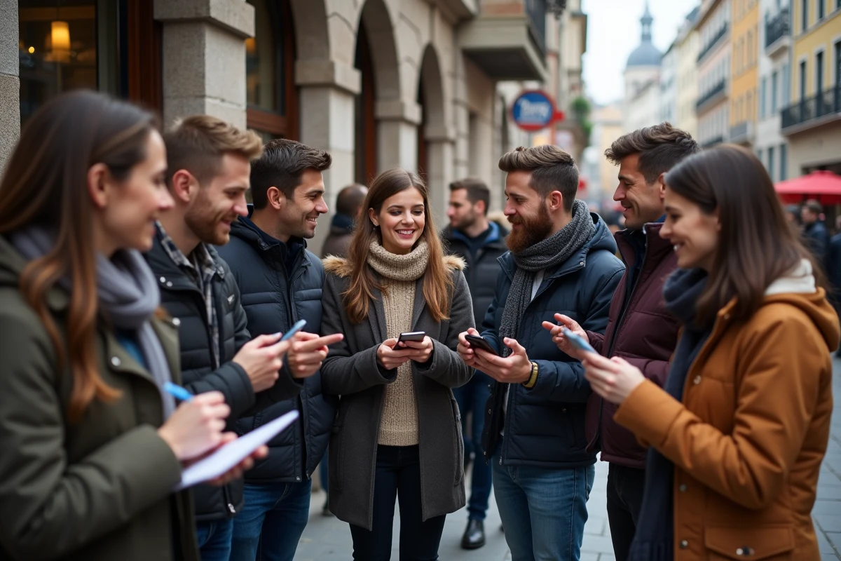 Groupe de fans divers dans une scène urbaine animée