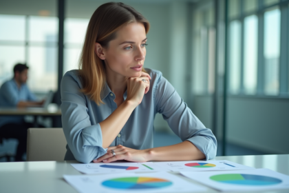 Femme d affaires analysant des graphiques de phases