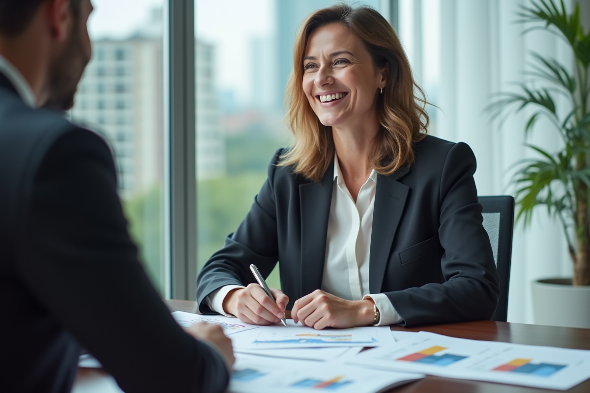 Femme souriante discute d