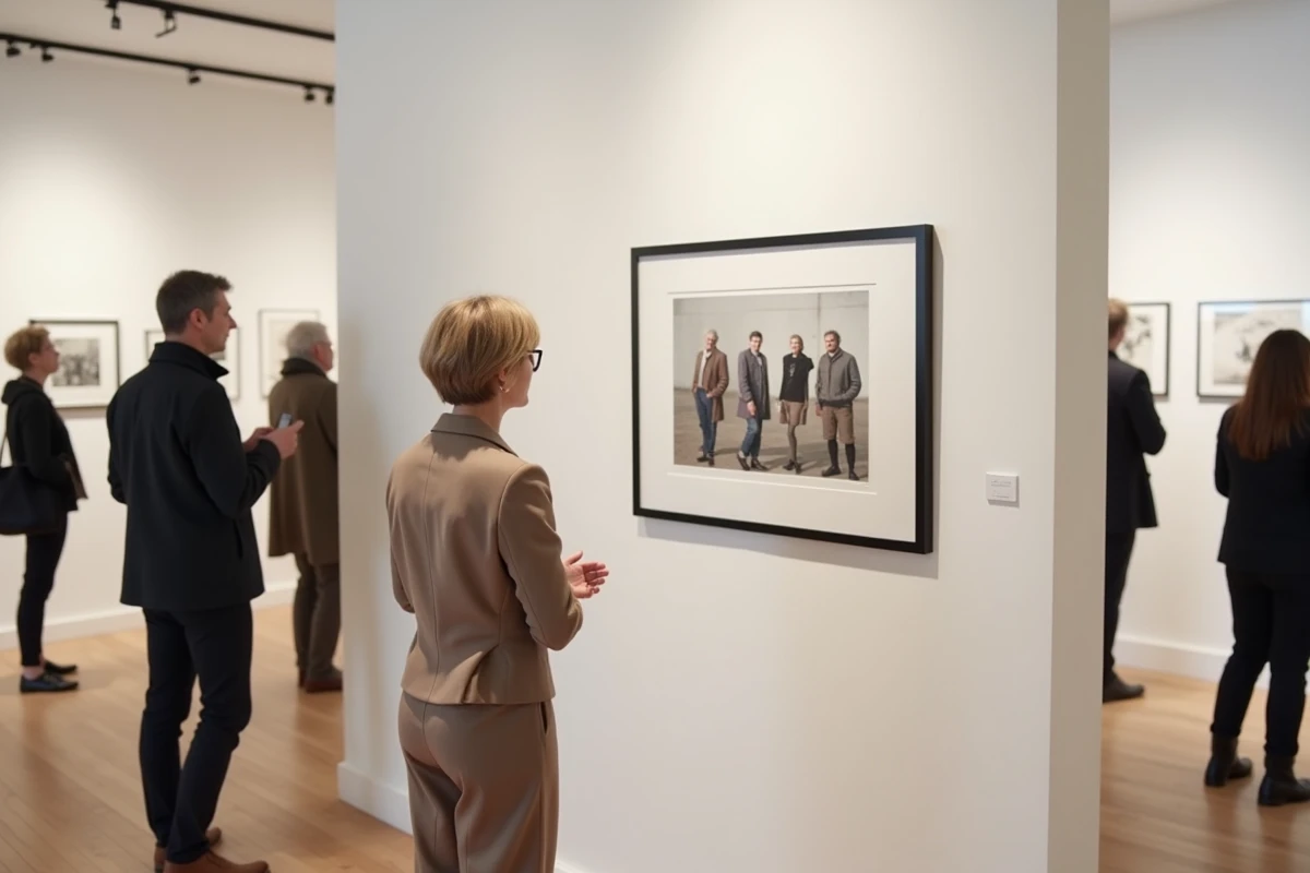 Femme regardant une impression dans une galerie d