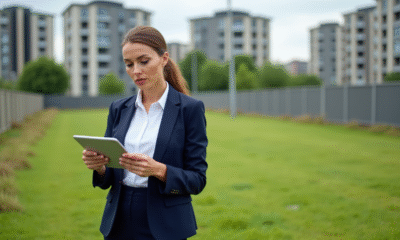 Femme professionnelle examinant un terrain en développement