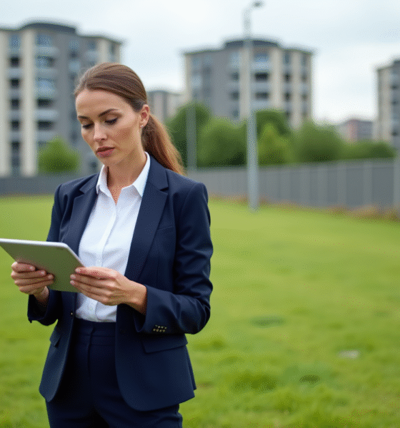Femme professionnelle examinant un terrain en développement