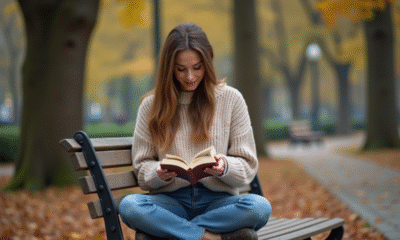 Femme lisant dans un parc urbain tranquille