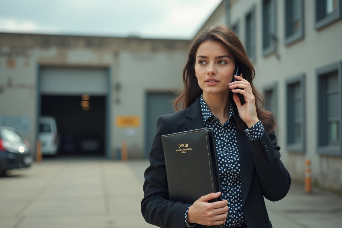 Femme professionnelle dehors tenant un dossier avec tubes