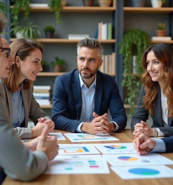 Groupe de professionnels en réunion dans un bureau moderne