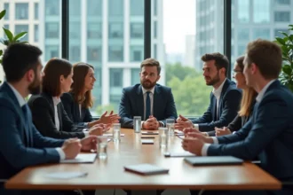 Groupe de professionnels en réunion dans un bureau moderne