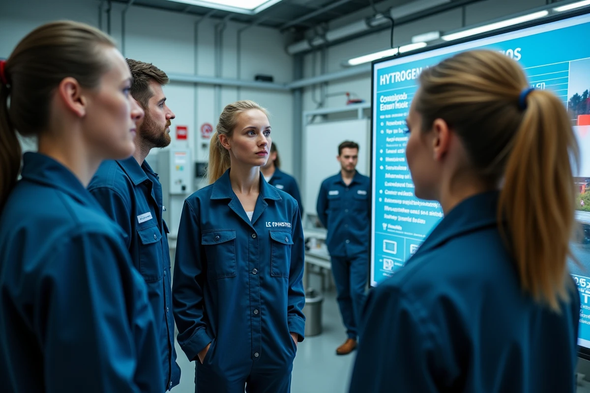 Groupe de techniciens en formation autour d