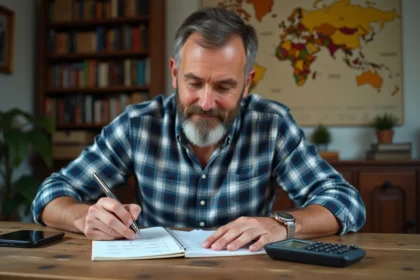 Homme moyenâgeux écrivant des conversions miles et km