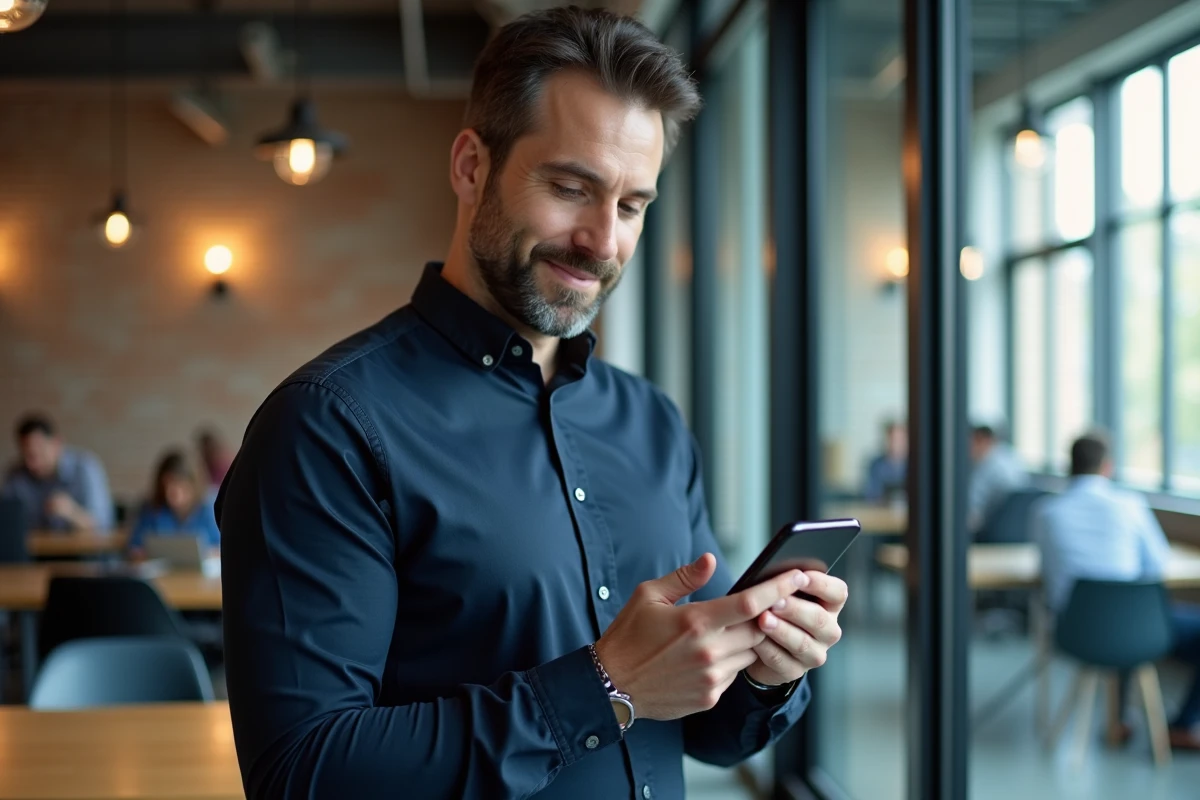 Homme composant un code USSD sur son téléphone pour connaître son numéro Lyca Mobile