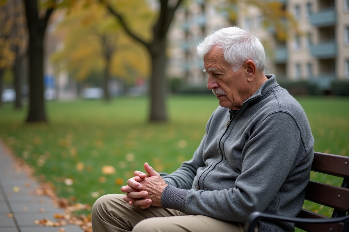 Homme âgé assis sur un banc dans un parc
