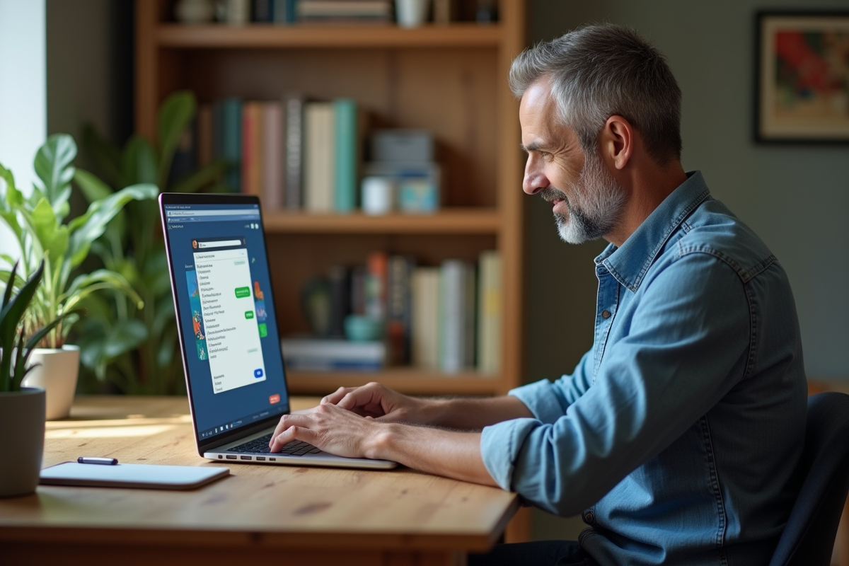 Homme d age moyen travaillant sur ChatGPT à la maison