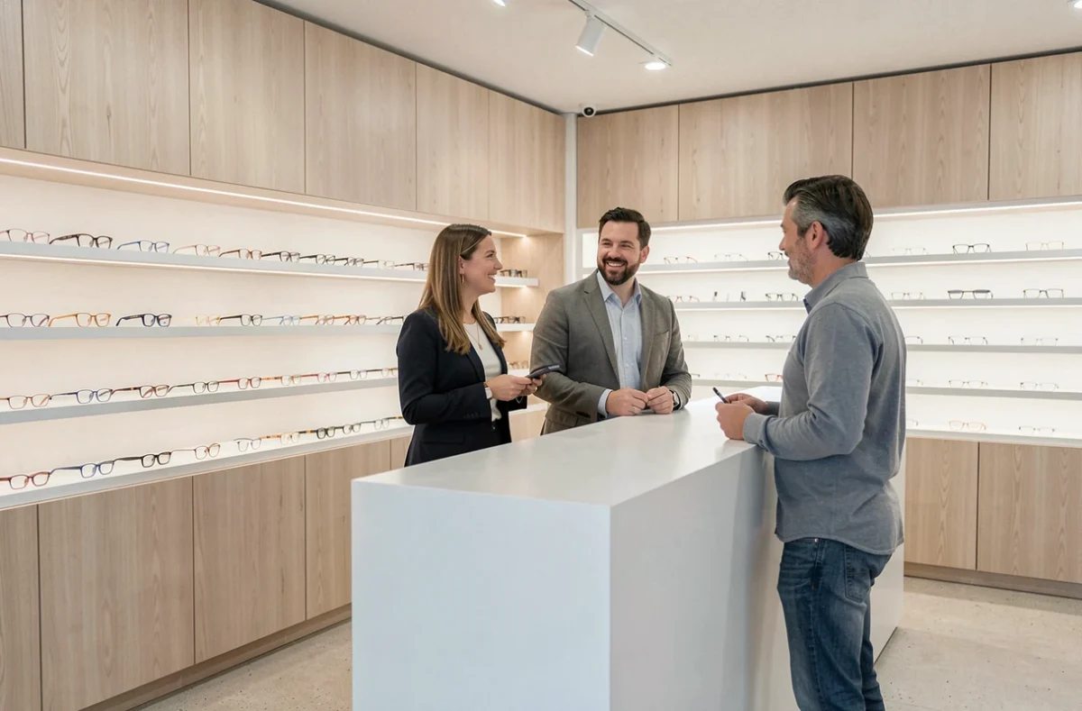 Élise et Jérémi Chausse dans leur boutique Mon Lunetier Lyon 3 au design scandinave épuré