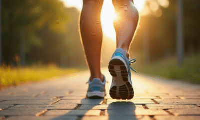 Personne marche en baskets sur un chemin extérieur en plein jour
