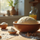 Table de cuisine en bois avec pâte qui lève et levure naturelle