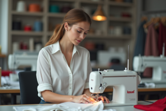 Jeune femme créant un vêtement dans un studio de mode