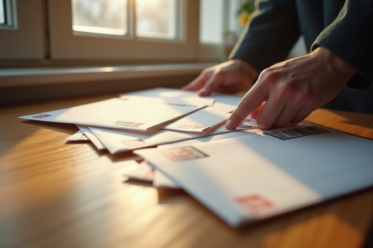 Mains triant des lettres canadiennes avec codes postaux du Québec