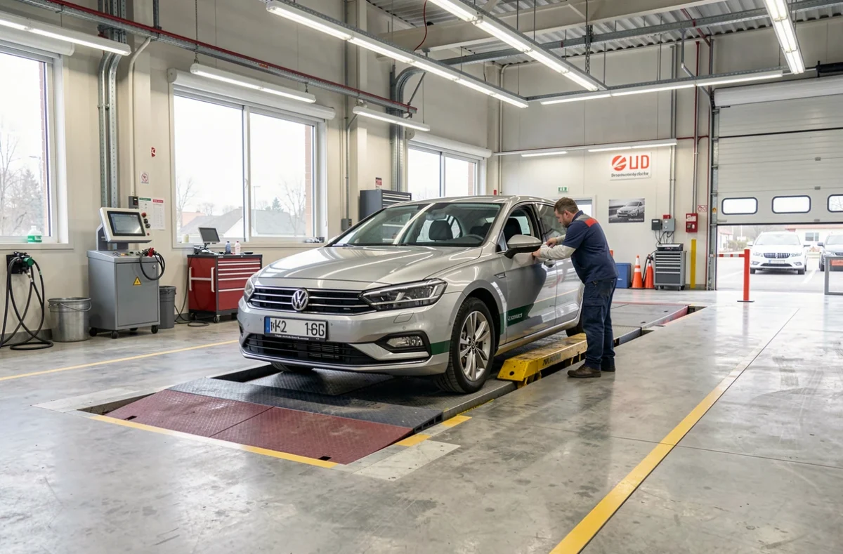Véhicule sur la piste d'un centre de contrôle technique